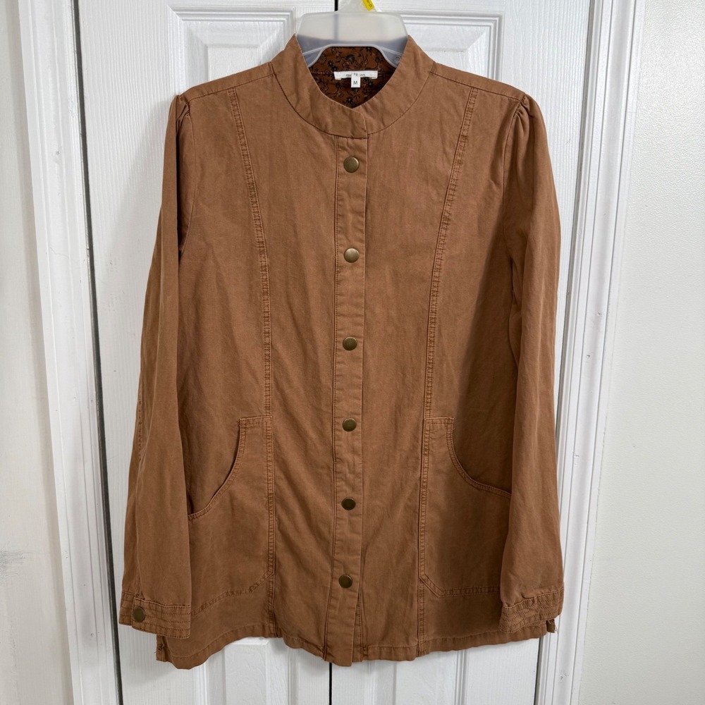 Maurices Utility Jacket M Brown Cottagecore Floral Lined Snap Front Field Coat